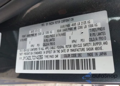 2012 Mazda Mazda5 Grand Touring из США, поврежденный, VIN JM1CW2DL7C0142359